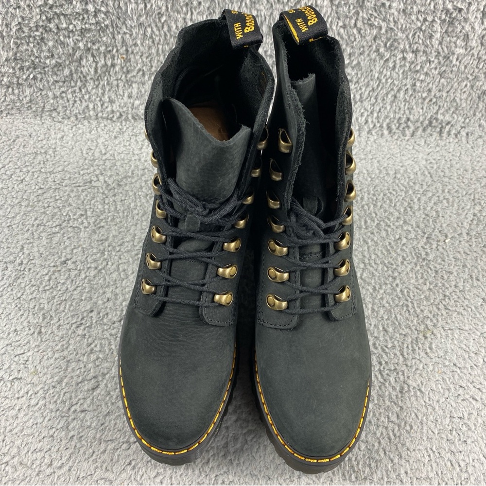 NEW Dr. Martens Leona Combat Boot Leather Black Milled Nubuck Womens 8 Lace Up - Picture 4 of 14